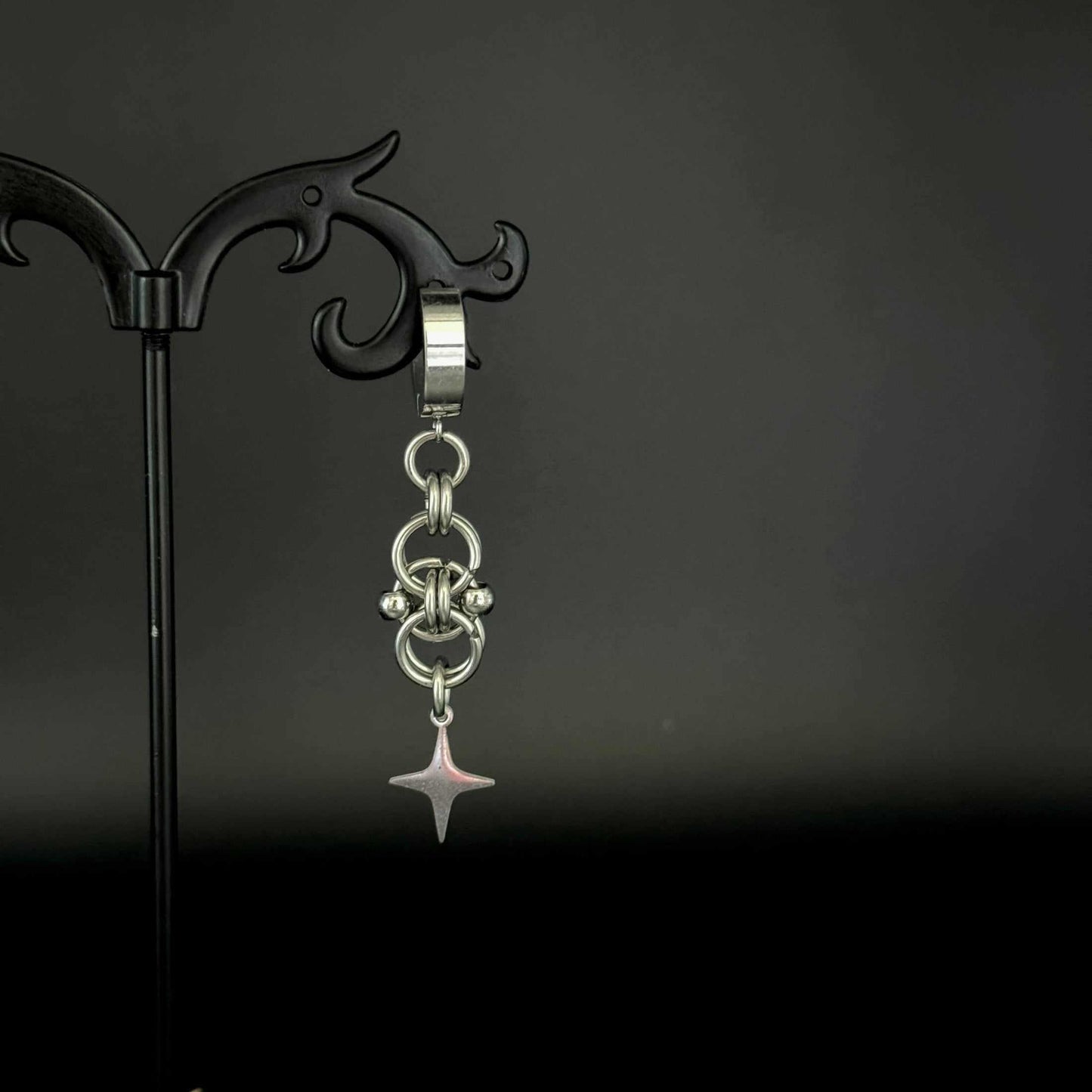 alternative fashion unisex jewelry handmade chainmaille earrings star piercing gothic rave fashion