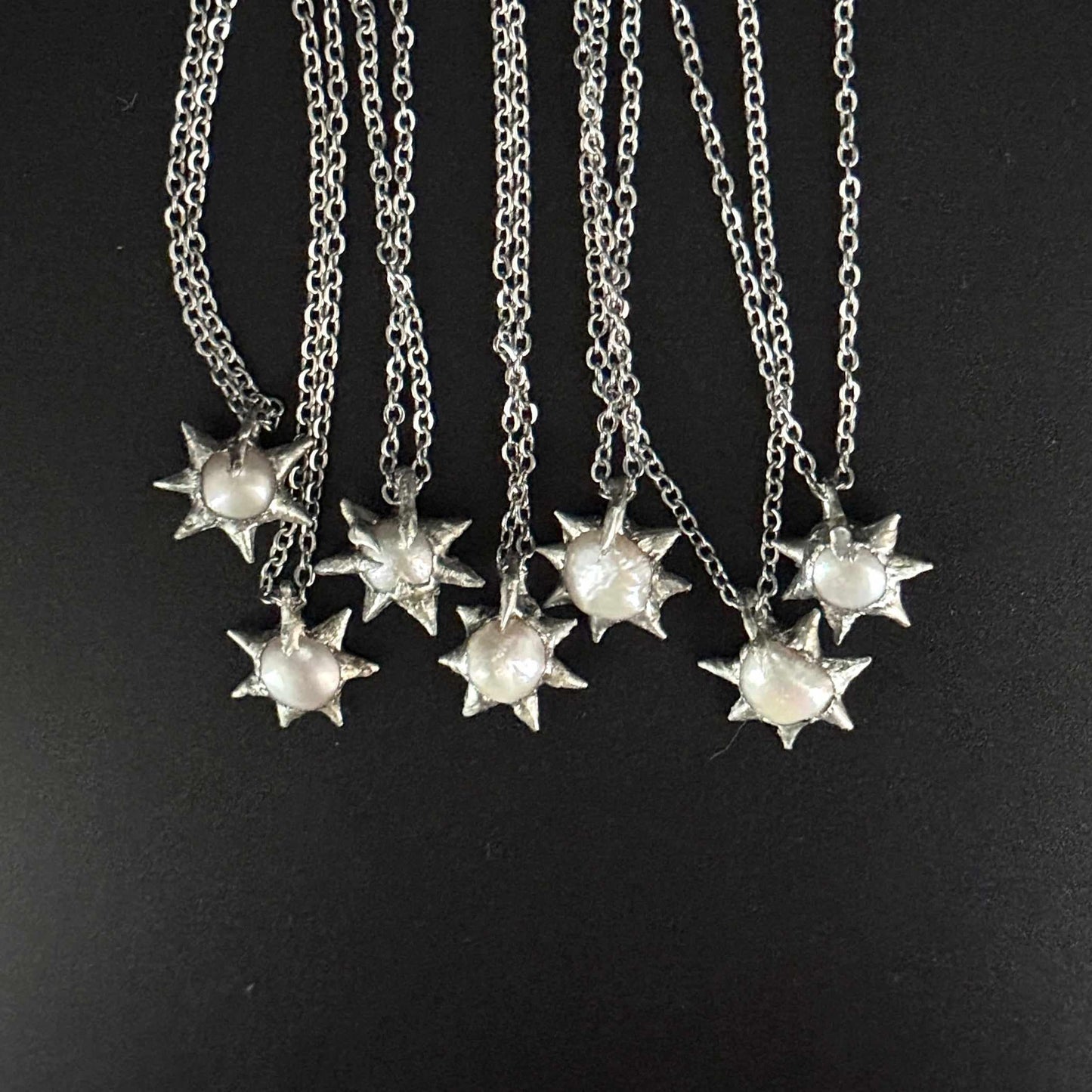 close up freshwater pearl soft solder necklace