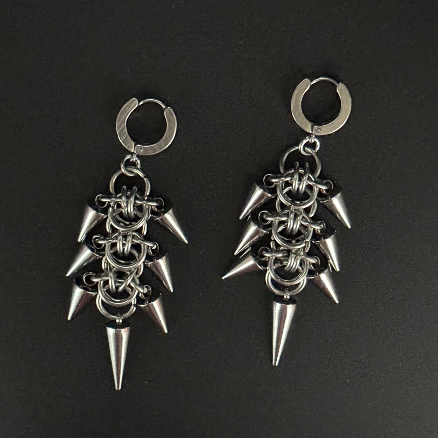 alternative fashion unisex jewelry handmade chainmaille earrings spike piercing gothic rave fashion stainless steel 