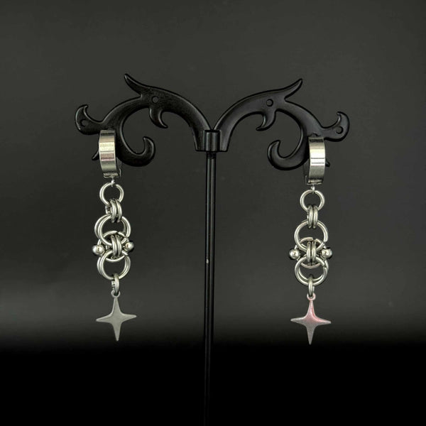 alternative fashion unisex jewelry handmade chainmaille earrings star piercing gothic rave fashion 