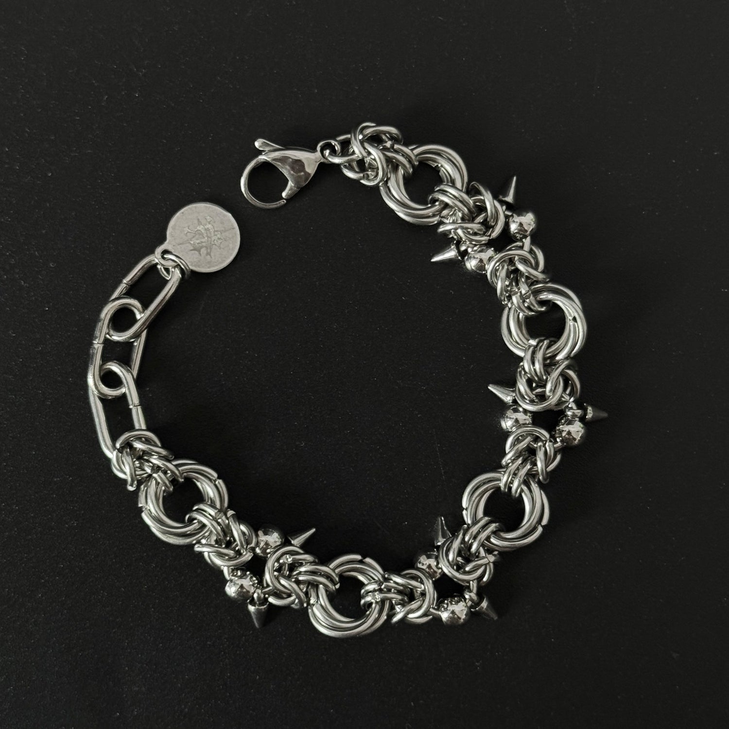 Eternity Statement Bracelet: stainless steel chainmail bracelet, handcrafted for gothic-inspired style.