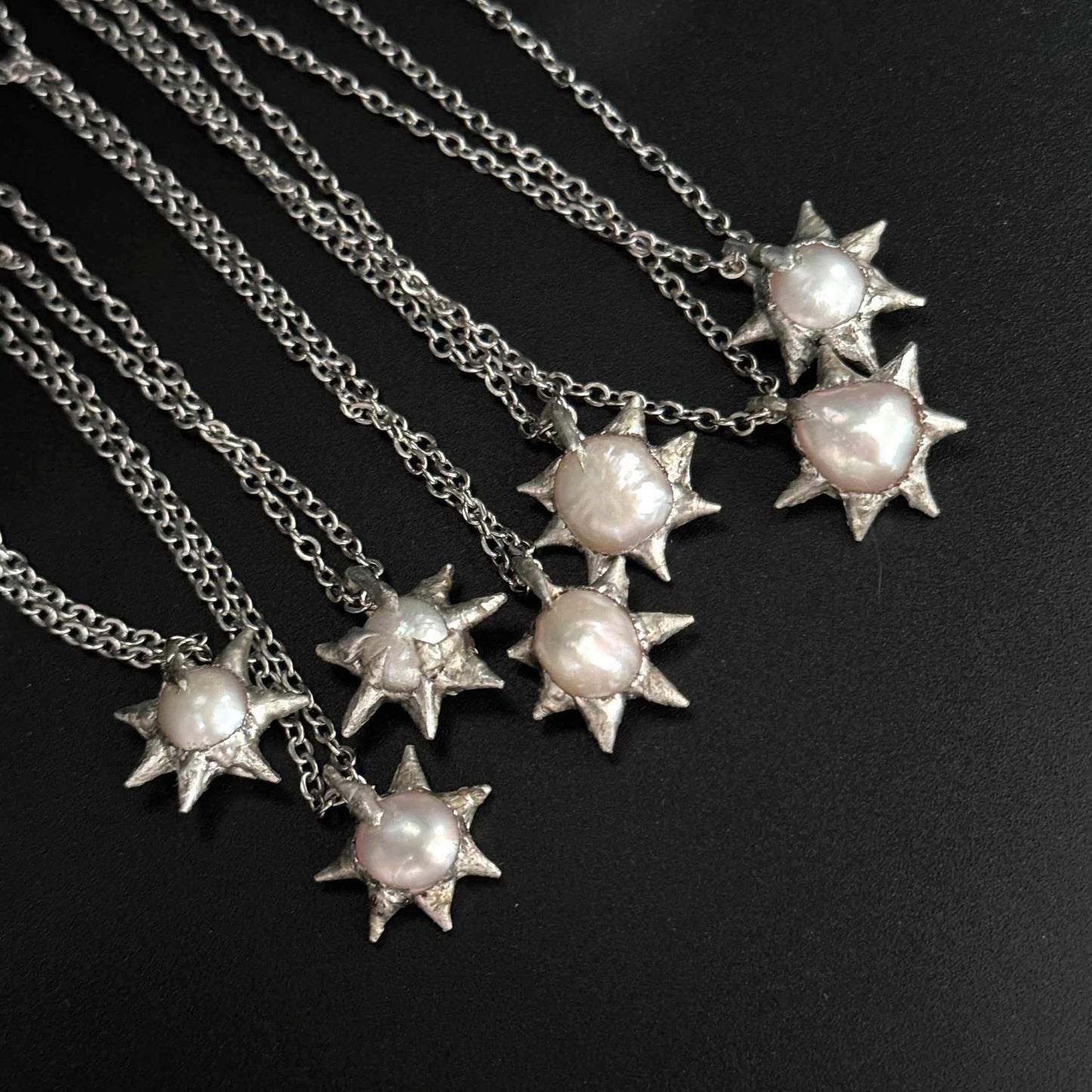 handmade soft solder freshwater pearl necklace molten metal 