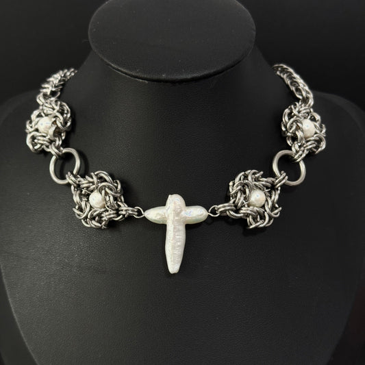 Sanctuary handmade stainless steel pearl choker