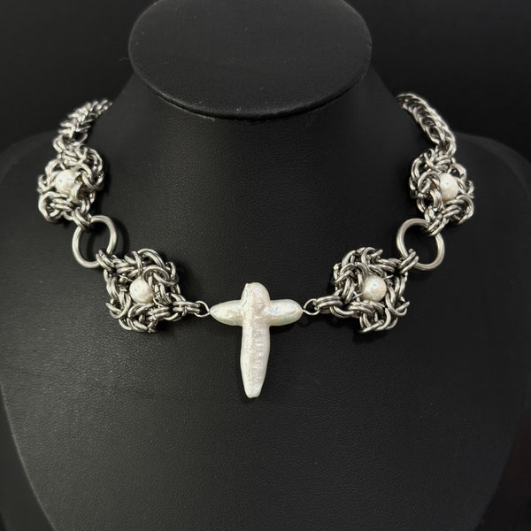 Sanctuary handmade stainless steel pearl choker