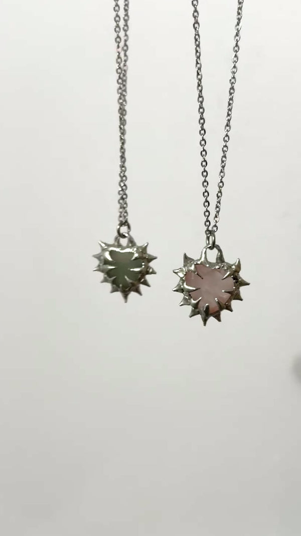 Rose Quartz & Jade Spike Hearts - Necklace